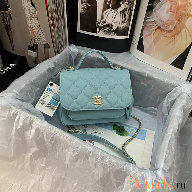 Chanel Business Affinity Bag Caviar Blue Gold 19x14x7cm - 1