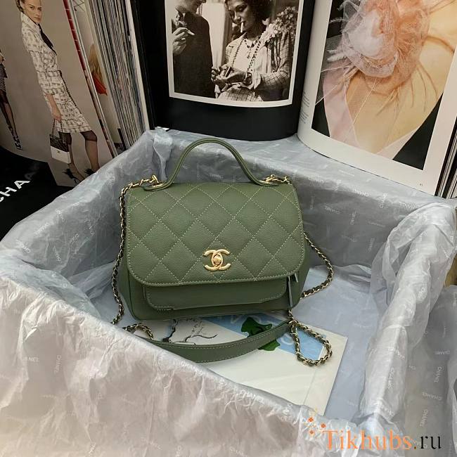 Chanel Business Affinity Bag Caviar Green Gold 19x14x7cm - 1