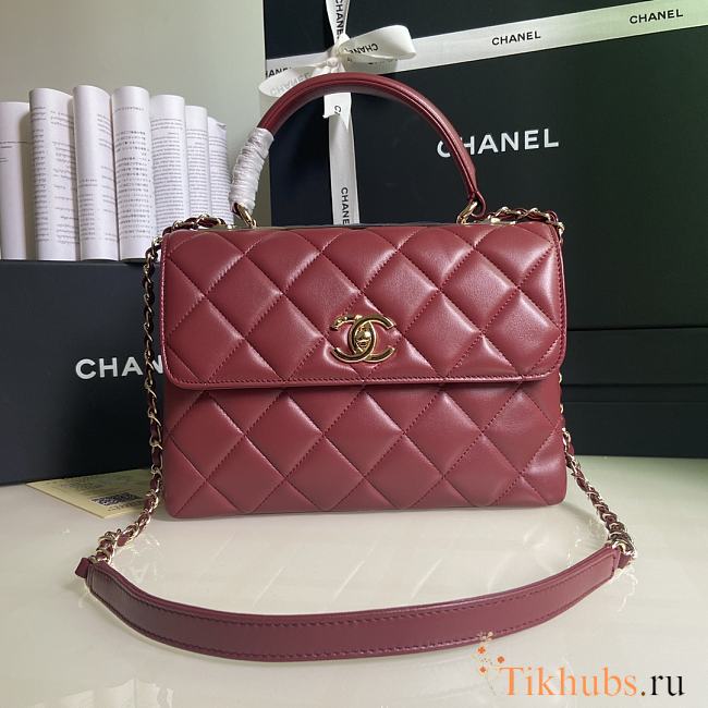 Chanel Trendy Handle Bag Lambskin Wine Gold 25cm - 1