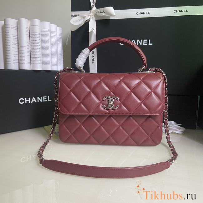 Chanel Trendy Handle Bag Lambskin Wine Silver 25cm - 1