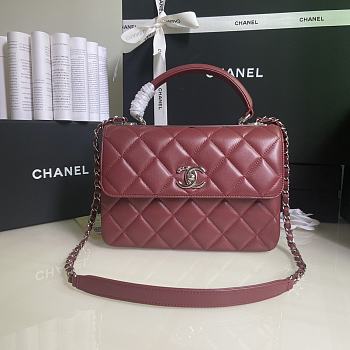 Chanel Trendy Handle Bag Lambskin Wine Silver 25cm