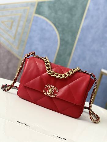 Chanel 19 Flap Bag Red Gold Lambskin 26cm