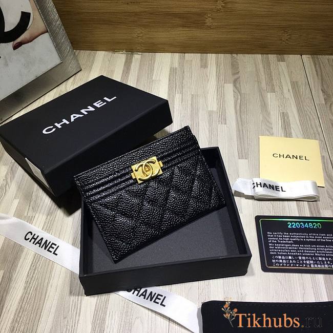 Chanel Card Holder Black Caviar Gold 11cm - 1