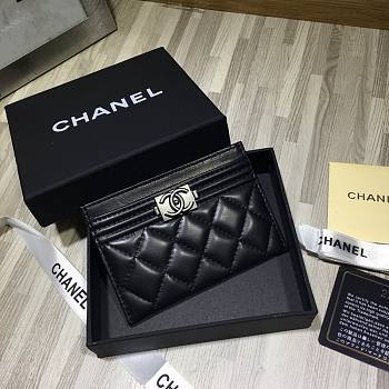 Chanel Card Holder Black Lambskin Silver 11cm