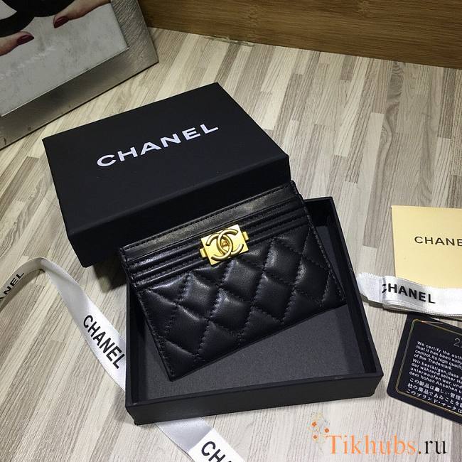 Chanel Card Holder Black Lambskin Gold 11cm - 1