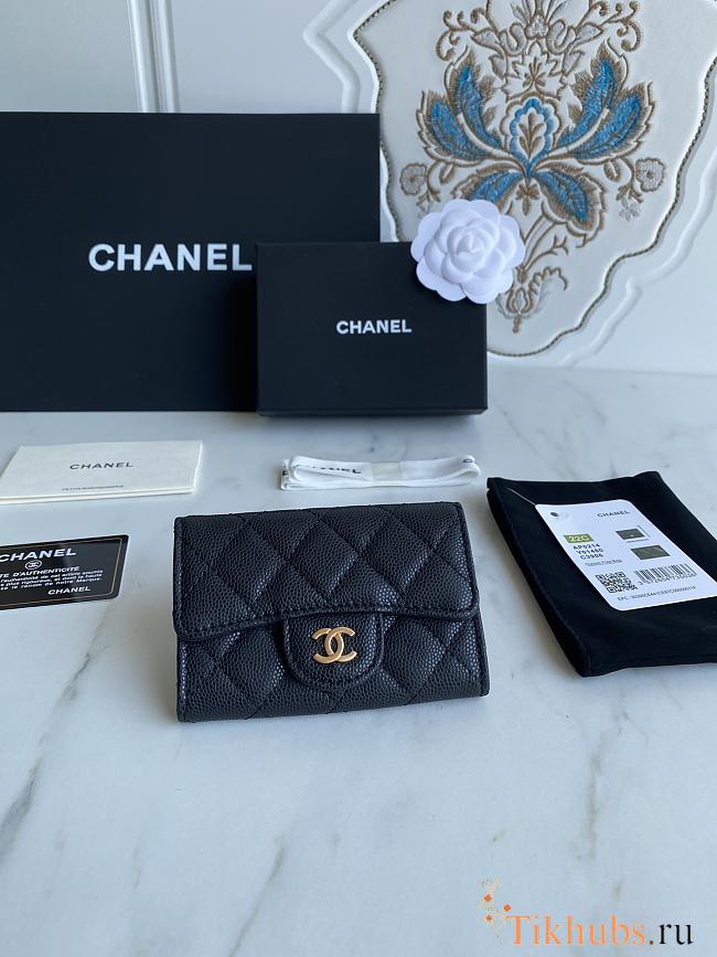 Chanel Card Holder Wallet Caviar Black Gold 11x8.5x3cm - 1