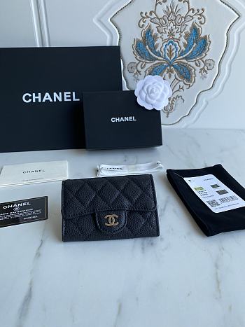 Chanel Card Holder Wallet Caviar Black Silver 11x8.5x3cm