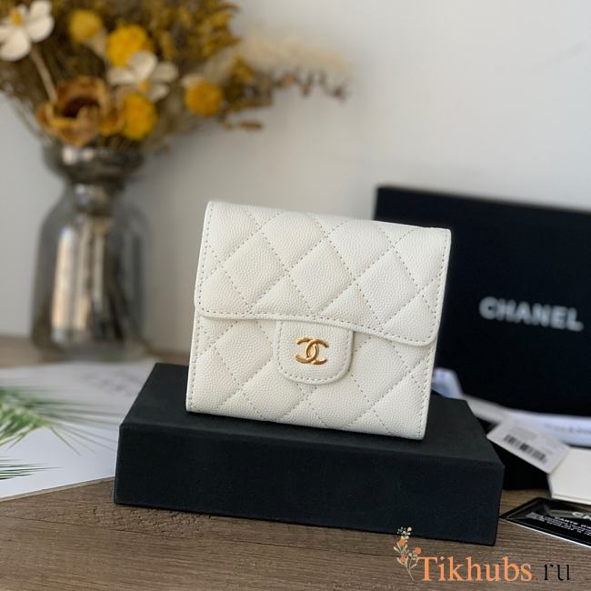 Chanel Wallet Gold Caviar White Gold 10.5x11.5x3cm - 1