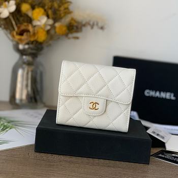Chanel Wallet Gold Caviar White Gold 10.5x11.5x3cm