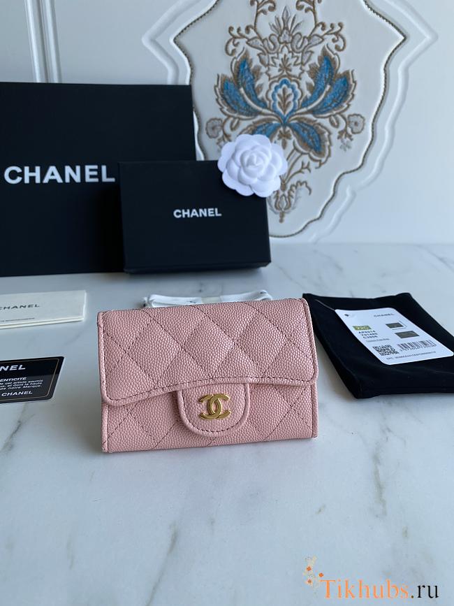 Chanel Card Holder Wallet Caviar Pink Gold 11x8.5x3cm - 1