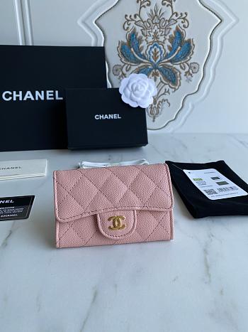 Chanel Card Holder Wallet Caviar Pink Gold 11x8.5x3cm