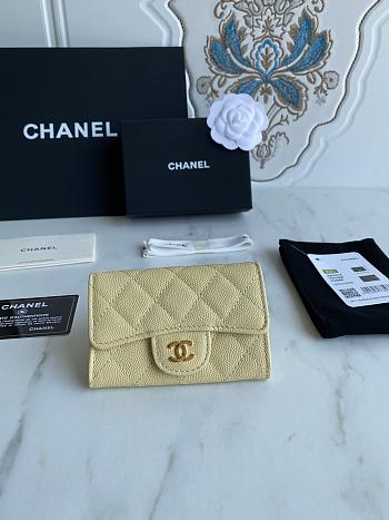 Chanel Card Holder Wallet Caviar Beige Gold 11x8.5x3cm