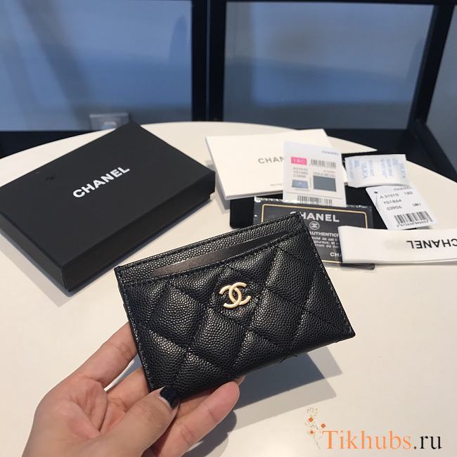 Chanel Card Holder Caviar Black Gold 11x7.5x0.5 - 1