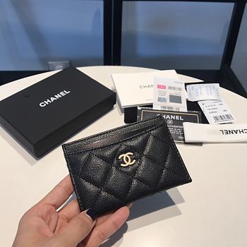 Chanel Card Holder Caviar Black Gold 11x7.5x0.5