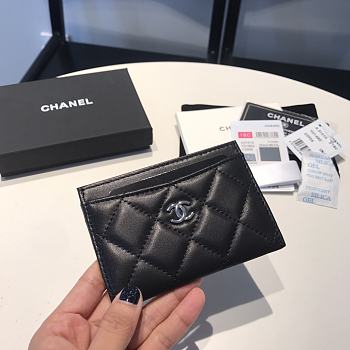 Chanel Card Holder Lambskin Black Silver 11x7.5x0.5
