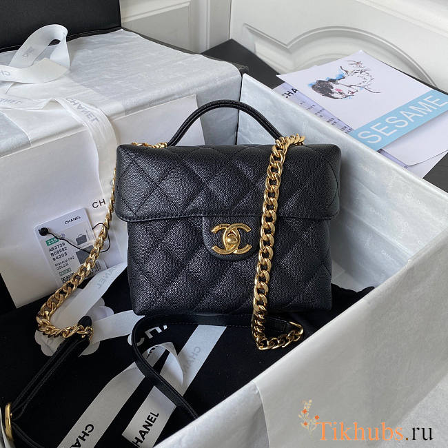 Chanel Small Vanity Case Caviar Black Gold 17.5x14.5x7.5cm - 1