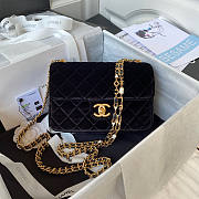 Chanel Small Flap Bag Black Gold Velvet 20.5x17x6.5cm - 1