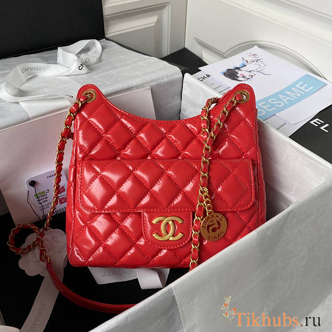 Chanel Hobo Bag Red 21.5x22.5x7cm - 1
