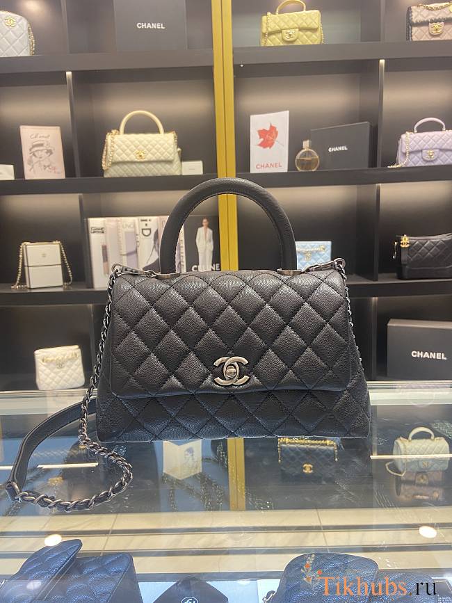 Chanel Coco Handle Black Caviar Silver 24cm - 1