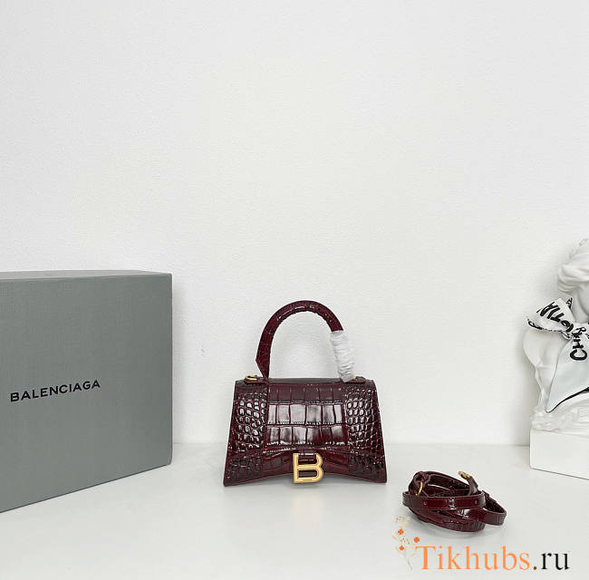 Balenciaga Small Hourglass Crocodile Wine Gold 23x15x10cm - 1