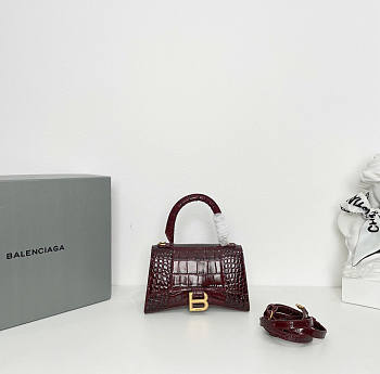 Balenciaga Small Hourglass Crocodile Wine Gold 23x15x10cm