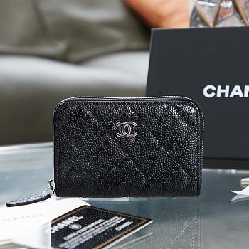 Chanel Classic Zipped Coin Purse Black Silver Caviar 7.5x11x2cm