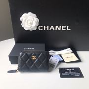 Chanel Classic Zipped Coin Purse Black Gold Caviar 7.5x11x2cm - 1