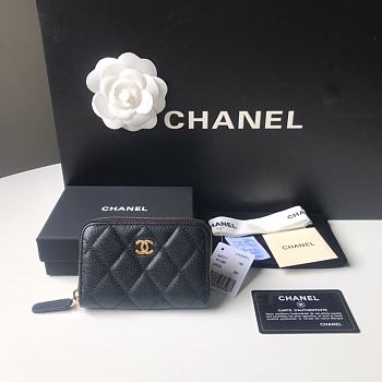 Chanel Classic Zipped Coin Purse Black Gold Caviar 7.5x11x2cm