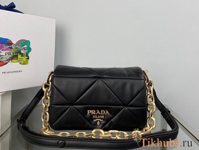 Prada System Nappa Patchwork Shoulder Bag Black 24x15x7.5cm - 1
