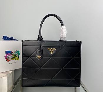 Prada Large Leather Handbag With Topstitching Black 39x30x12cm