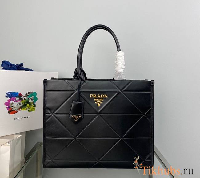 Prada Medium Leather Handbag With Topstitching Black 35x27.5x11.5cm - 1