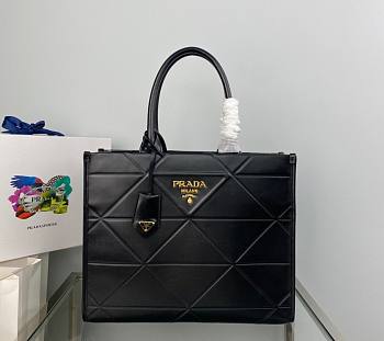 Prada Medium Leather Handbag With Topstitching Black 35x27.5x11.5cm
