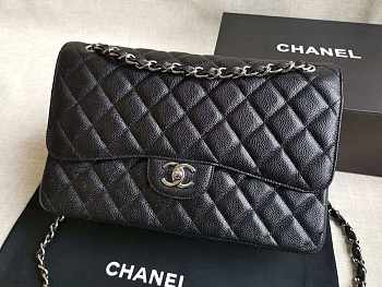 Chanel Flap Bag Caviar Silver Hardware SHW Jumbo Size 30 cm