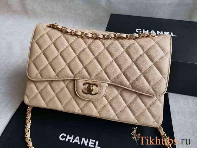 Chanel Jumbo Flap Bag Beige Caviar Gold 30cm - 1