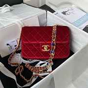 Chanel Small Flap Bag Velvet Gold Wine Red 20.5x17x6.5cm - 1