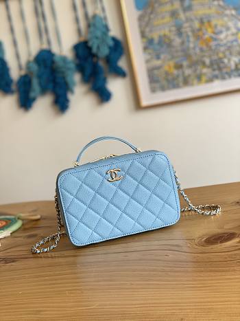 Chanel Vanity Case Caviar Gold Blue 18.5x12.5x6cm