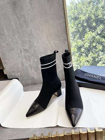 Chanel Shoes Elastic Knitting Ankle Black Boots 