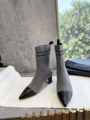 Chanel Shoes Elastic Knitting Ankle Gray Boots - 1