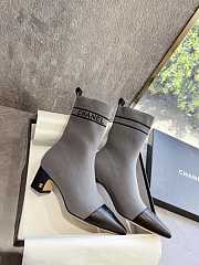 Chanel Shoes Elastic Knitting Ankle Gray Boots - 3