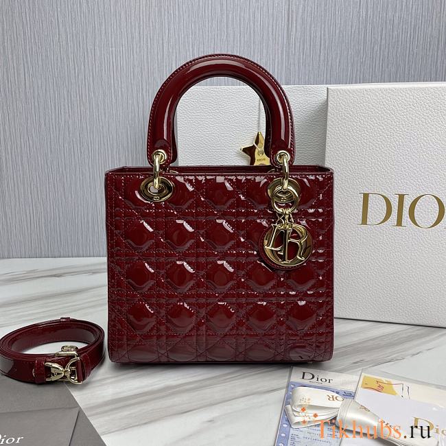Dior Lady Patent Wine Red Gold 24 x 20 x 11cm - 1