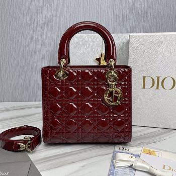 Dior Lady Patent Wine Red Gold 24 x 20 x 11cm