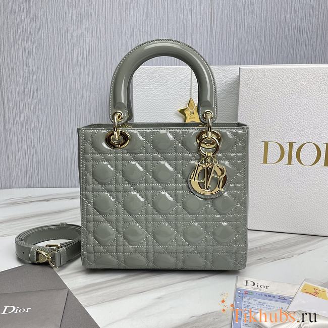 Dior Lady Patent Gray Gold 24 x 20 x 11cm - 1