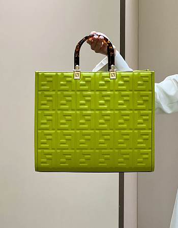 Fendi Sunshine Medium Acid Green Leather Shopper 35x31x17cm