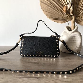 Valentino Garavani Grained Leather Black Rockstud Bag 19x13x7cm