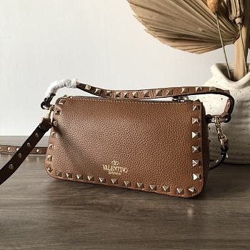 Valentino Garavani Grained Leather Brown Rockstud Bag 19x13x7cm