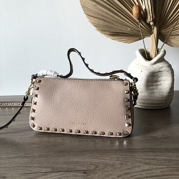 Valentino Garavani Grained Leather Pink Rockstud Bag 19x13x7cm