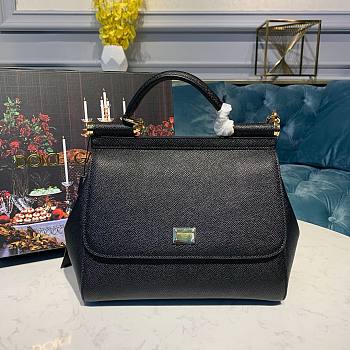 Dolce & Gabbana Medium Sicily Handbag In Dauphine Leather Black 25x20x12cm