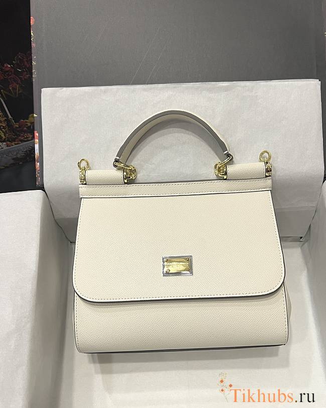 Dolce & Gabbana Medium Sicily Handbag In Dauphine Leather White 25x20x12cm - 1