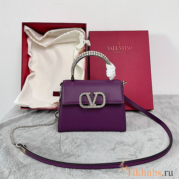 Valentino Small Vsling Grainy Calfskin Purple Handbag 22x17x9cm - 1