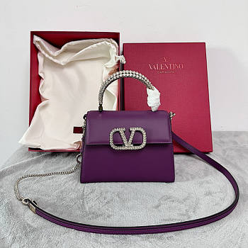 Valentino Small Vsling Grainy Calfskin Purple Handbag 22x17x9cm